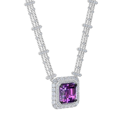 Колье с аметистом и бриллиантами, белое золото 2
