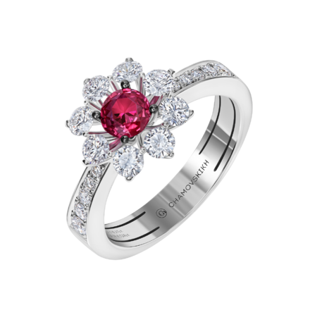 Кольцо с рубином и бриллиантами, белое золото 1