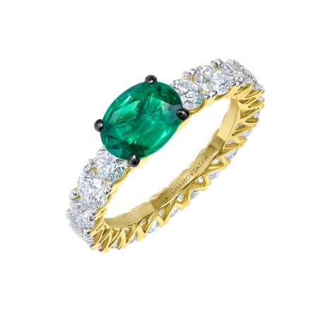 Кольцо с изумрудом и бриллиантами, желтое золото 1