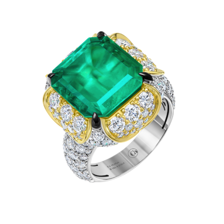 Кольцо с изумрудом и бриллиантами, белое и желтое золото 1