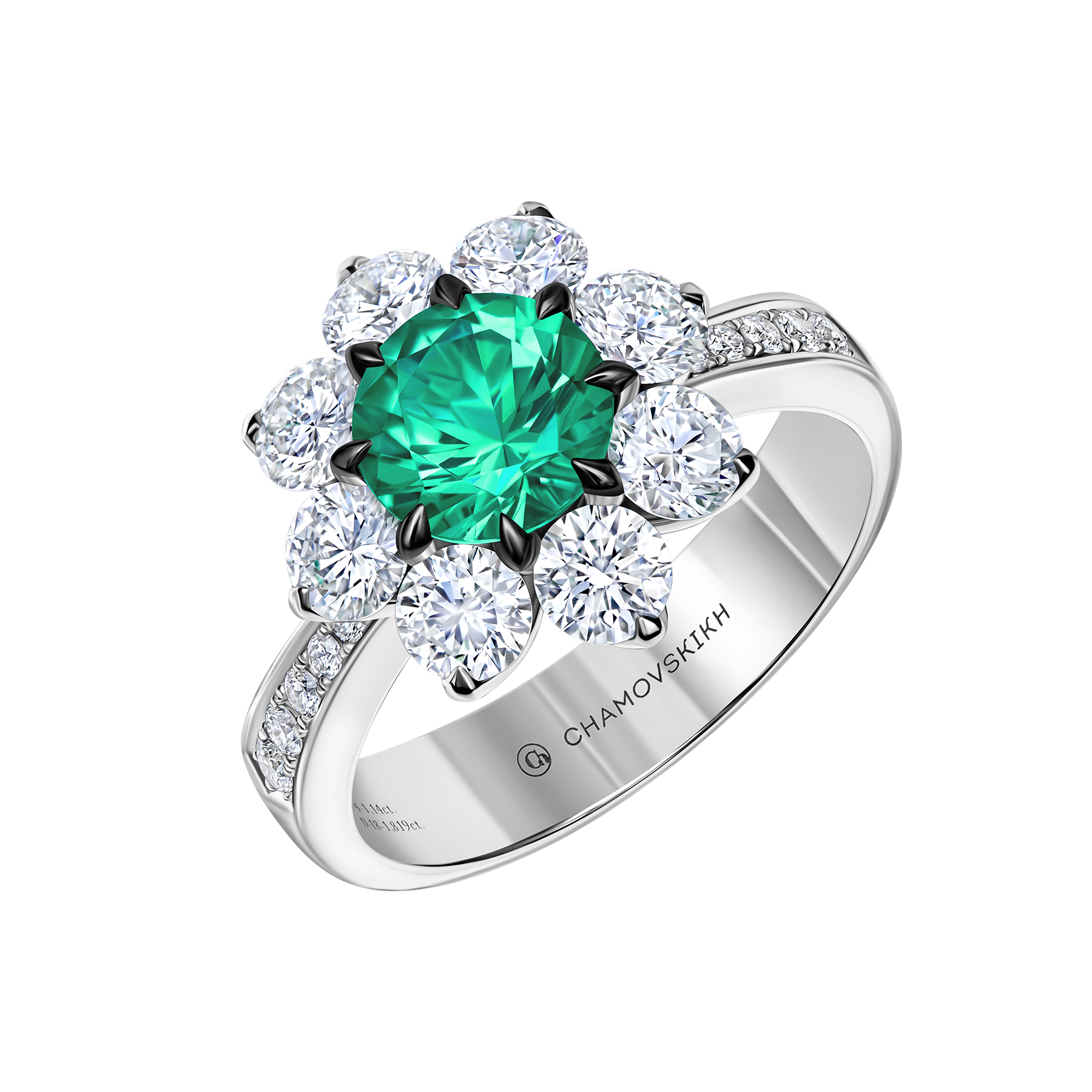 Кольцо с изумрудом и бриллиантами, белое золото