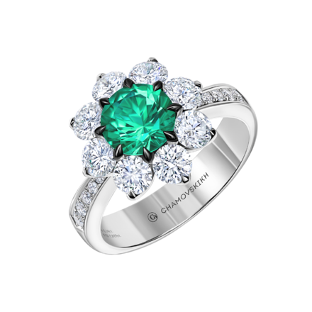 Кольцо с изумрудом и бриллиантами, белое золото 1