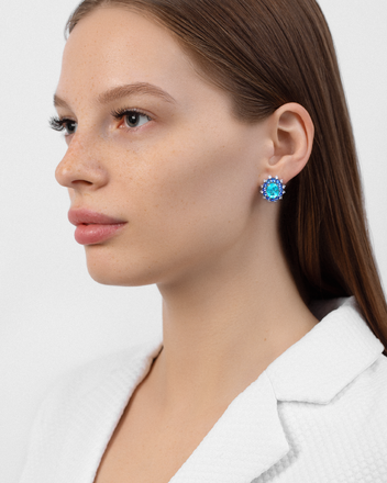 Серьги с турмалином параиба, бриллиантами и сапфирами, белое золото 2