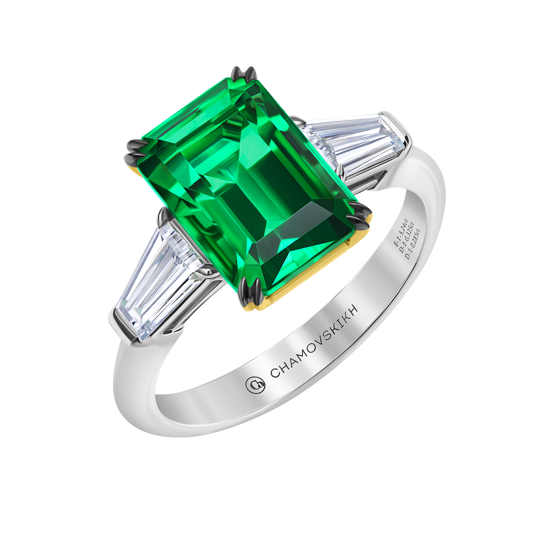 Кольцо с изумрудом и бриллиантами, белое и жёлтое золото