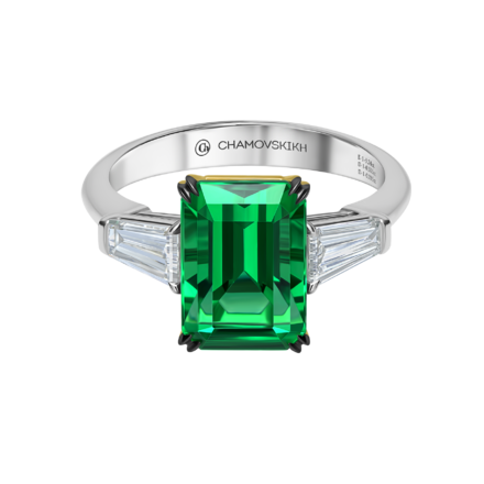 Кольцо с изумрудом и бриллиантами, белое и жёлтое золото 2