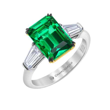 Кольцо с изумрудом и бриллиантами, белое и жёлтое золото 1