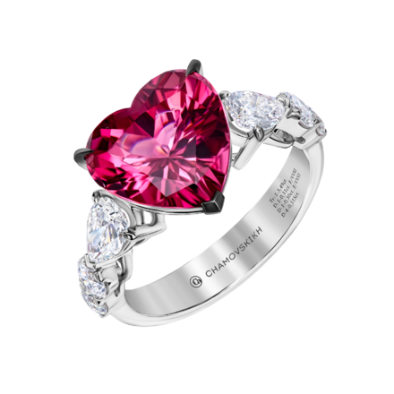 Кольцо с турмалином рубеллитом и бриллиантами, белое золото 1