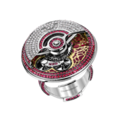 Кольцо с бриллиантами и рубинами, белое золото, н.керамика