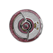 Кольцо с бриллиантами и рубинами, белое золото, н.керамика