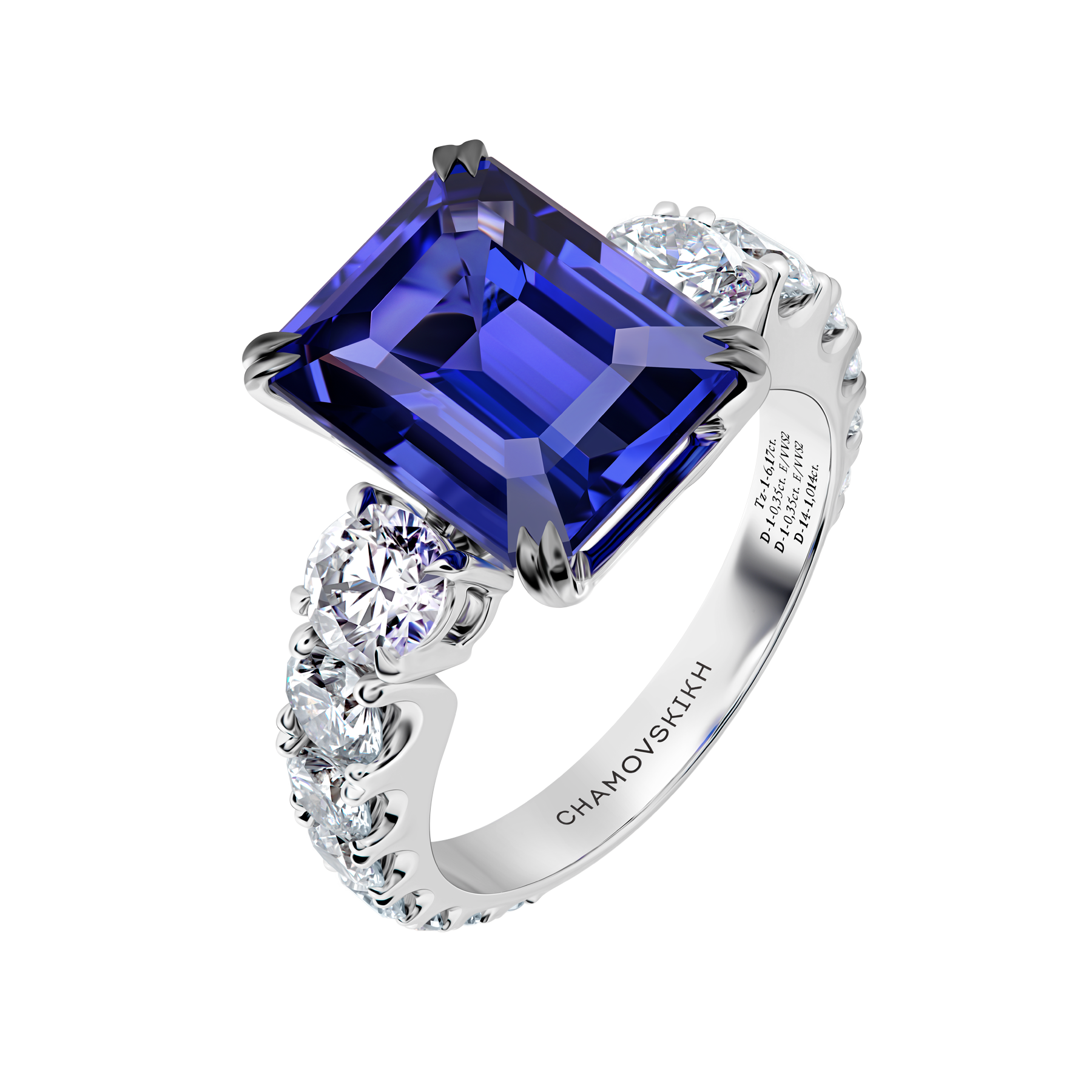 Кольцо с танзанитом и бриллиантами, белое золото