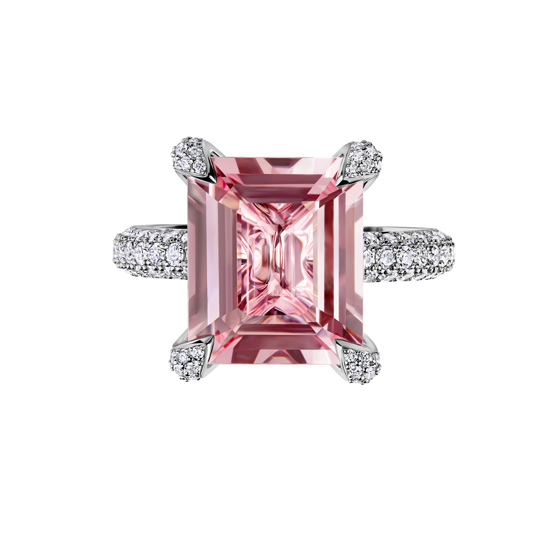 Кольцо с морганитом и бриллиантами, белое золото