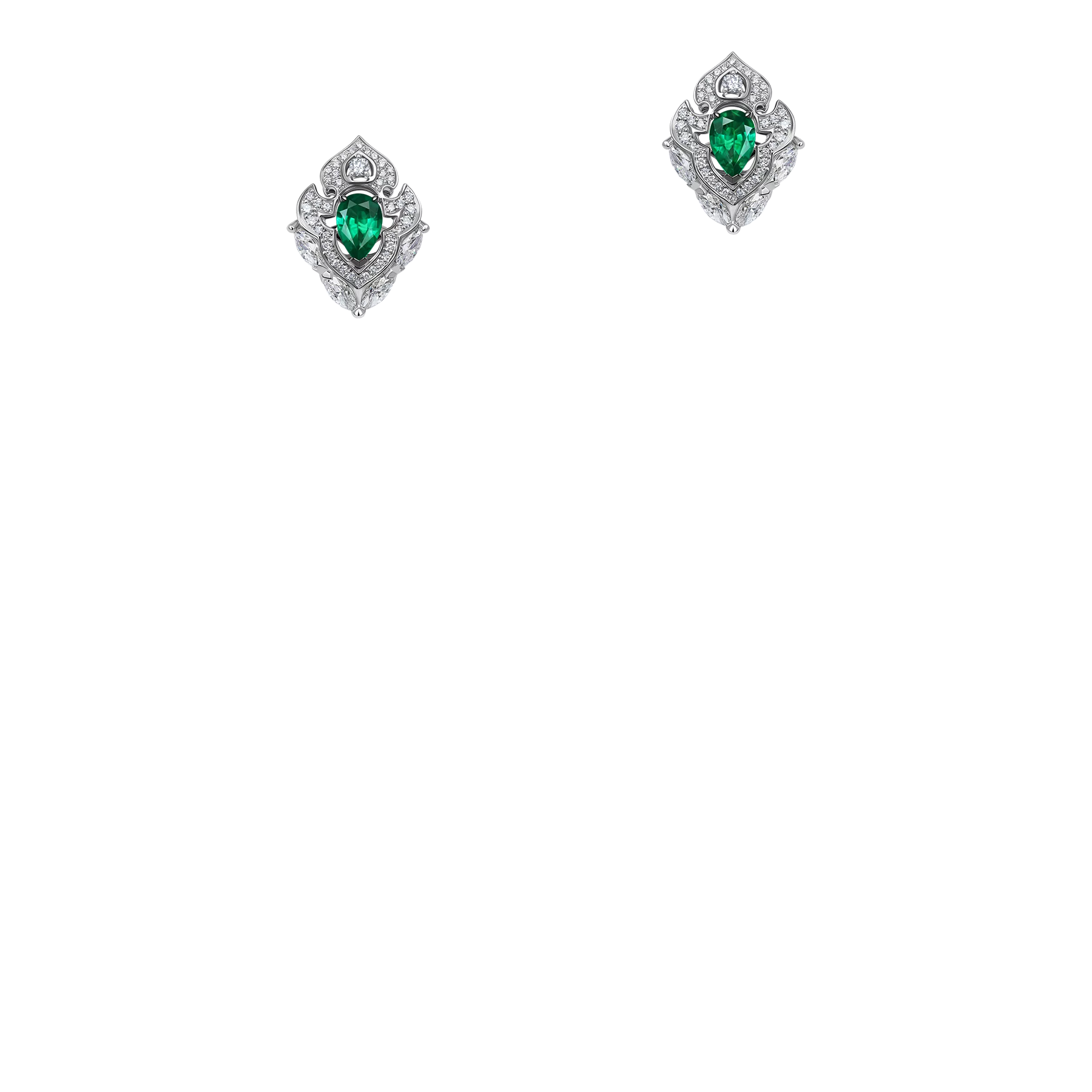 Серьги с изумрудами и бриллиантами, белое золото