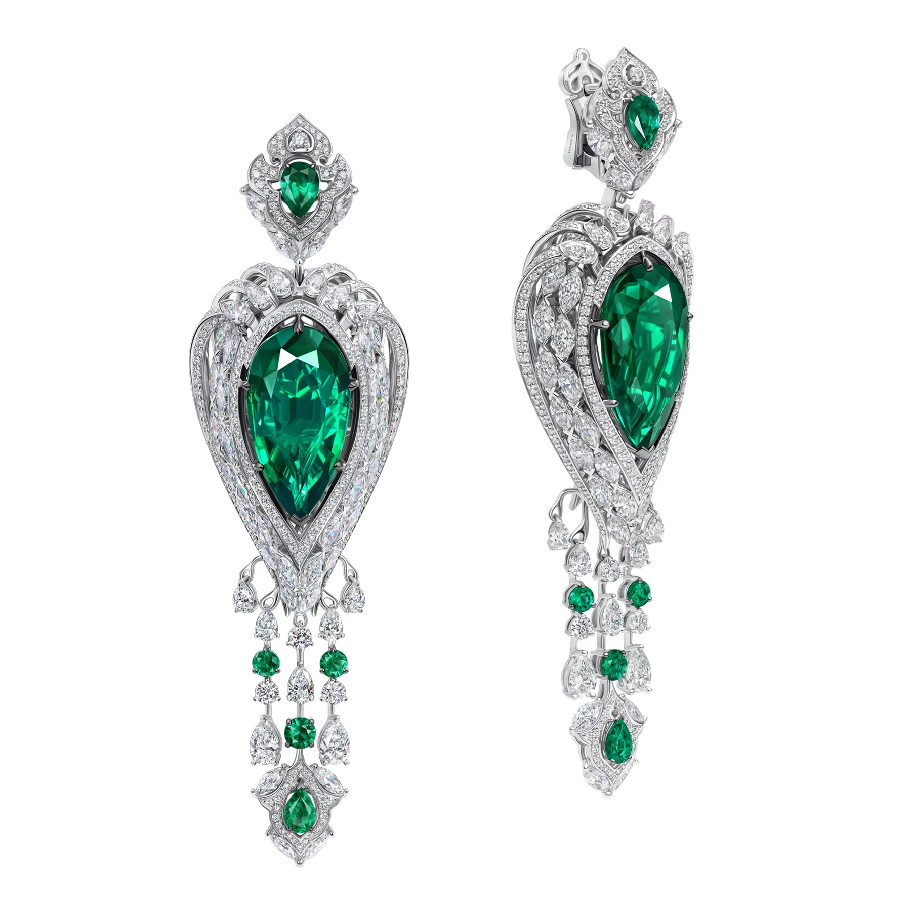Серьги с изумрудами и бриллиантами, белое золото