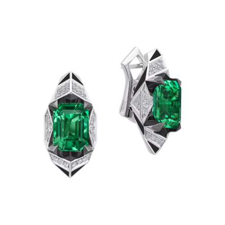 Серьги с изумрудами и бриллиантами, белое золото, н.керамика 1