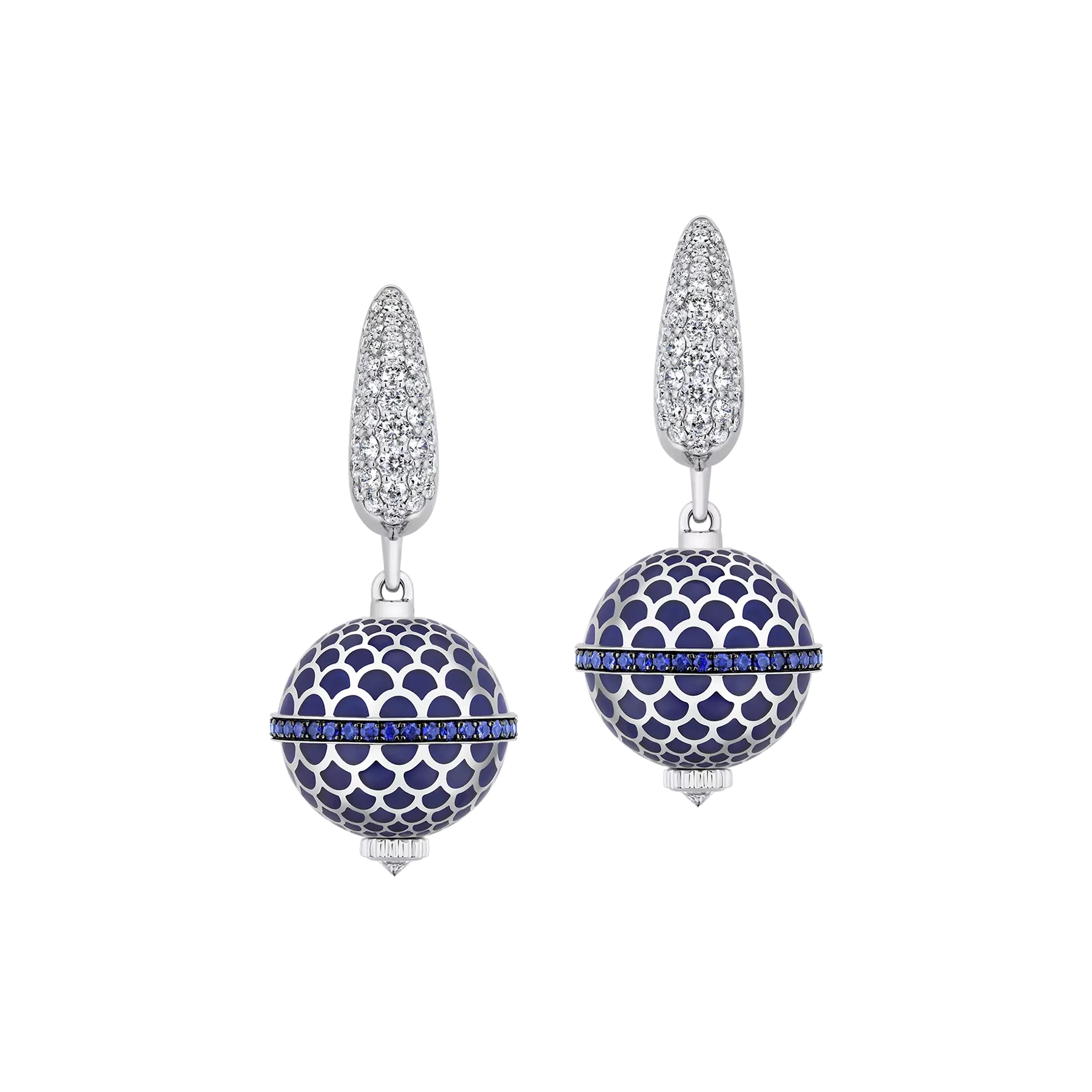 Серьги с сапфирами и бриллиантами, белое золото, н.керамика