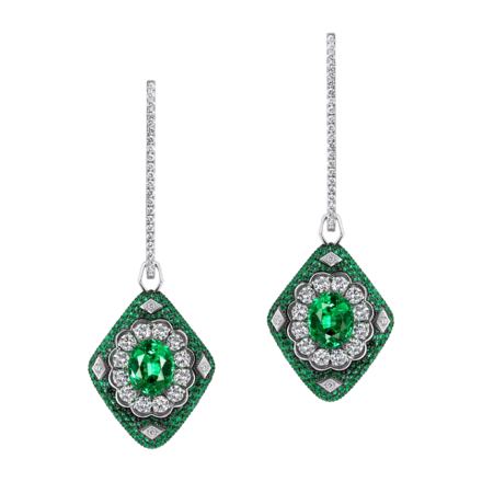 Серьги с изумрудами и бриллиантами, белое золото 1