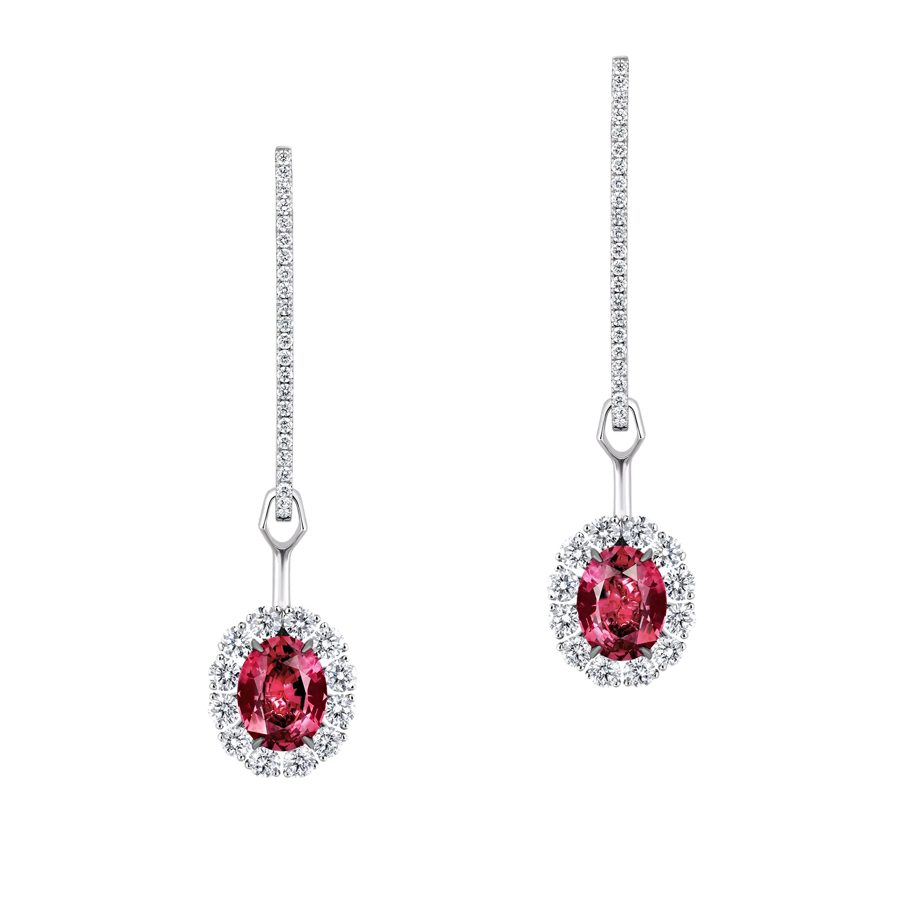 Серьги с рубеллитами, бриллиантами, сапфирами и рубинами, белое золото