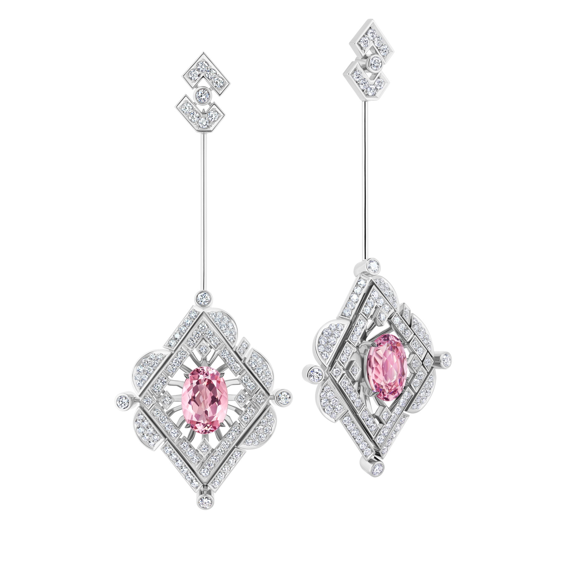 Серьги с морганитами и бриллиантами, белое золото