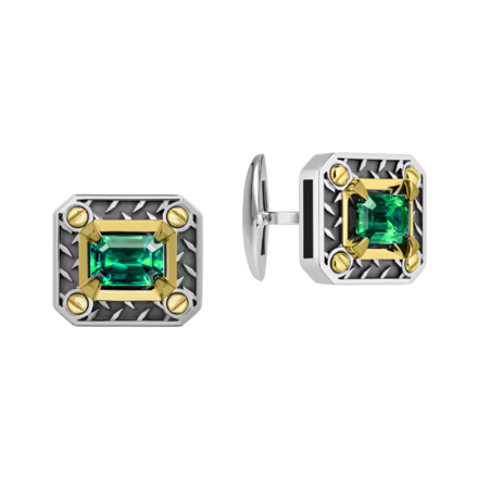 Запонки с изумрудами, белое и желтое золото, н.керамика 1