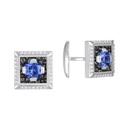 Запонки с сапфирами и бриллиантами, белое золото 1