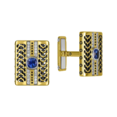Запонки с сапфирами и бриллиантами, желтое золото