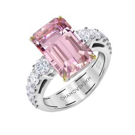 Кольцо с морганитом и бриллиантами, белое золото 1