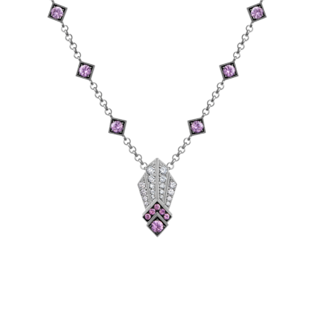 Колье с розовыми сапфирами и бриллиантами, белое золото 1