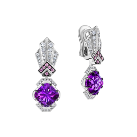 Серьги с аметистами, бриллиантами и сапфирами, белое золото 1