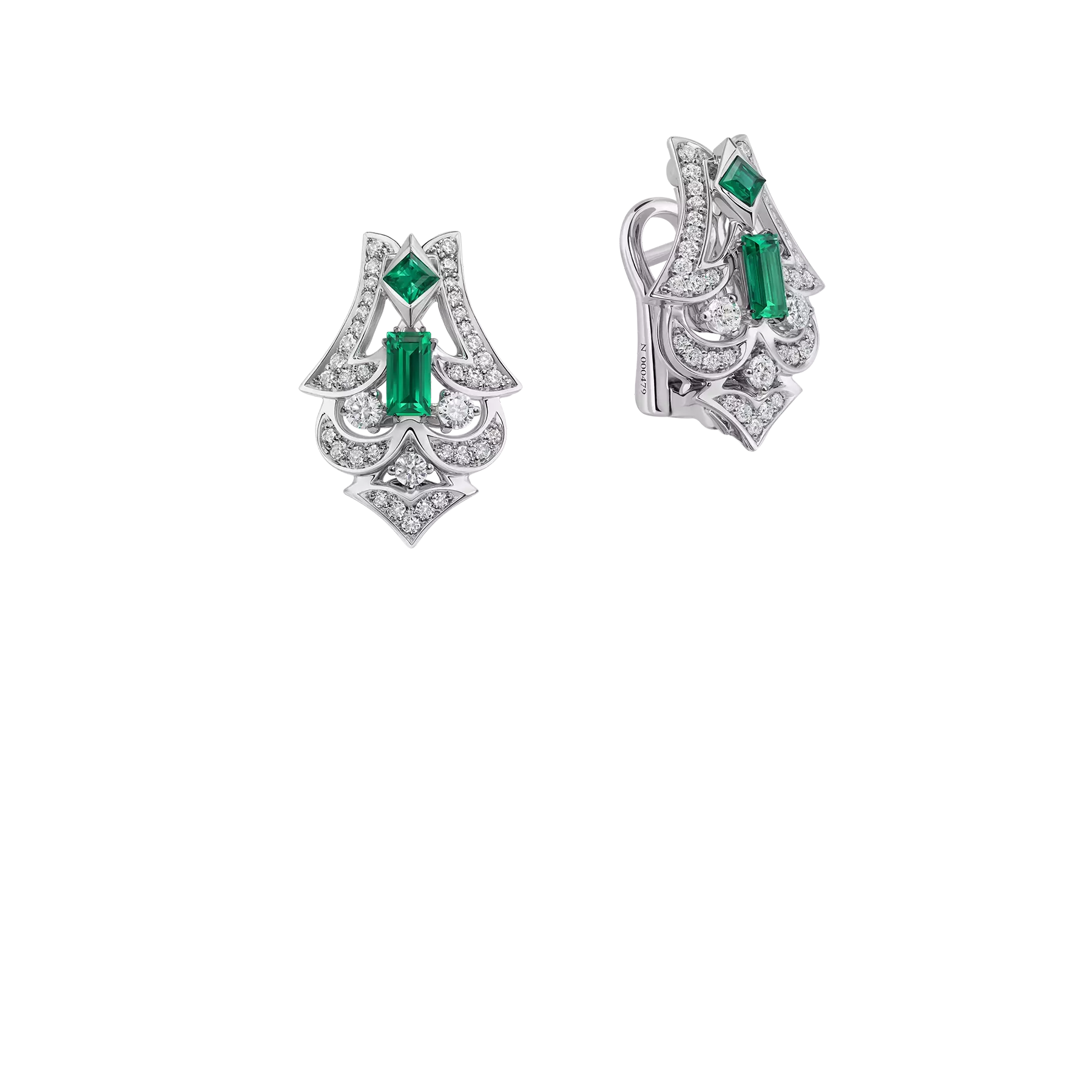 Серьги с турмалинами верделитами, бриллиантами и изумрудами, белое золото