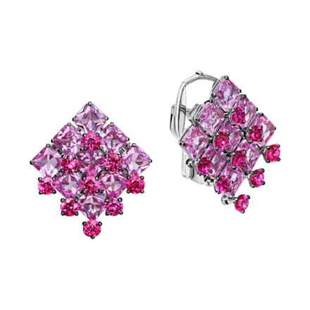 Серьги с рубинами и розовыми сапфирами, белое золото, нанокерамика 1