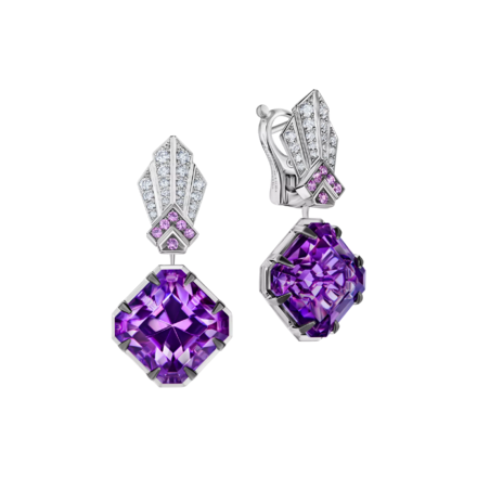Серьги с аметистами и бриллиантами, белое золото 1