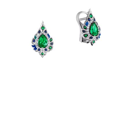 Серьги с опалами, бриллиантами, изумрудами и сапфирами, белое золото, н.керамика 3