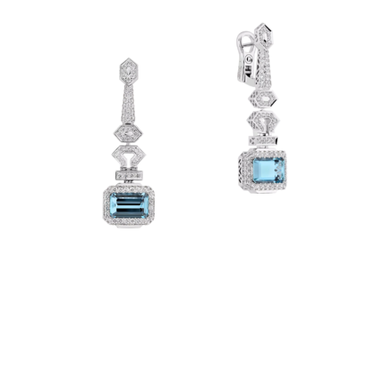 Серьги с аквамаринами, жемчугом и бриллиантами, белое золото 2