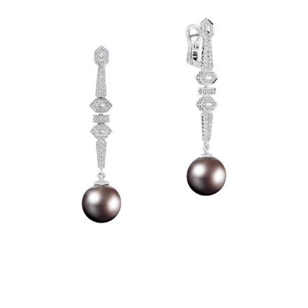 Серьги с аквамаринами, жемчугом и бриллиантами, белое золото 3