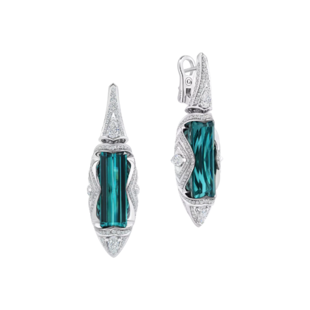 Серьги с турмалинами и бриллиантами, белое золото 1