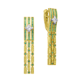 Серьги с бриллиантами и изумрудами, жёлтое золото