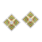 Серьги с бриллиантами, изумрудами и рубинами, жёлтое и белое золото