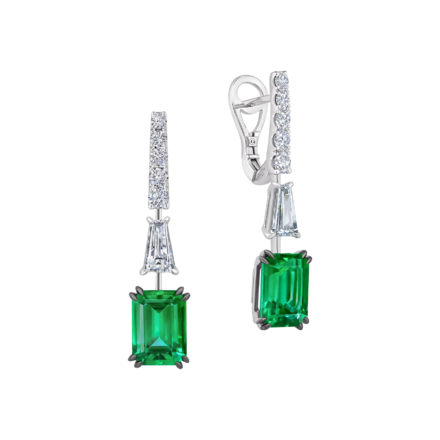 Серьги с бриллиантами и изумрудами, белое золото 1