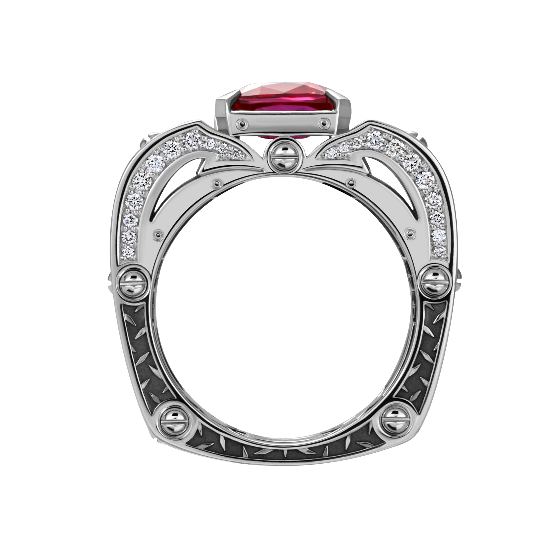 Кольцо с рубином и бриллиантами, белое золото