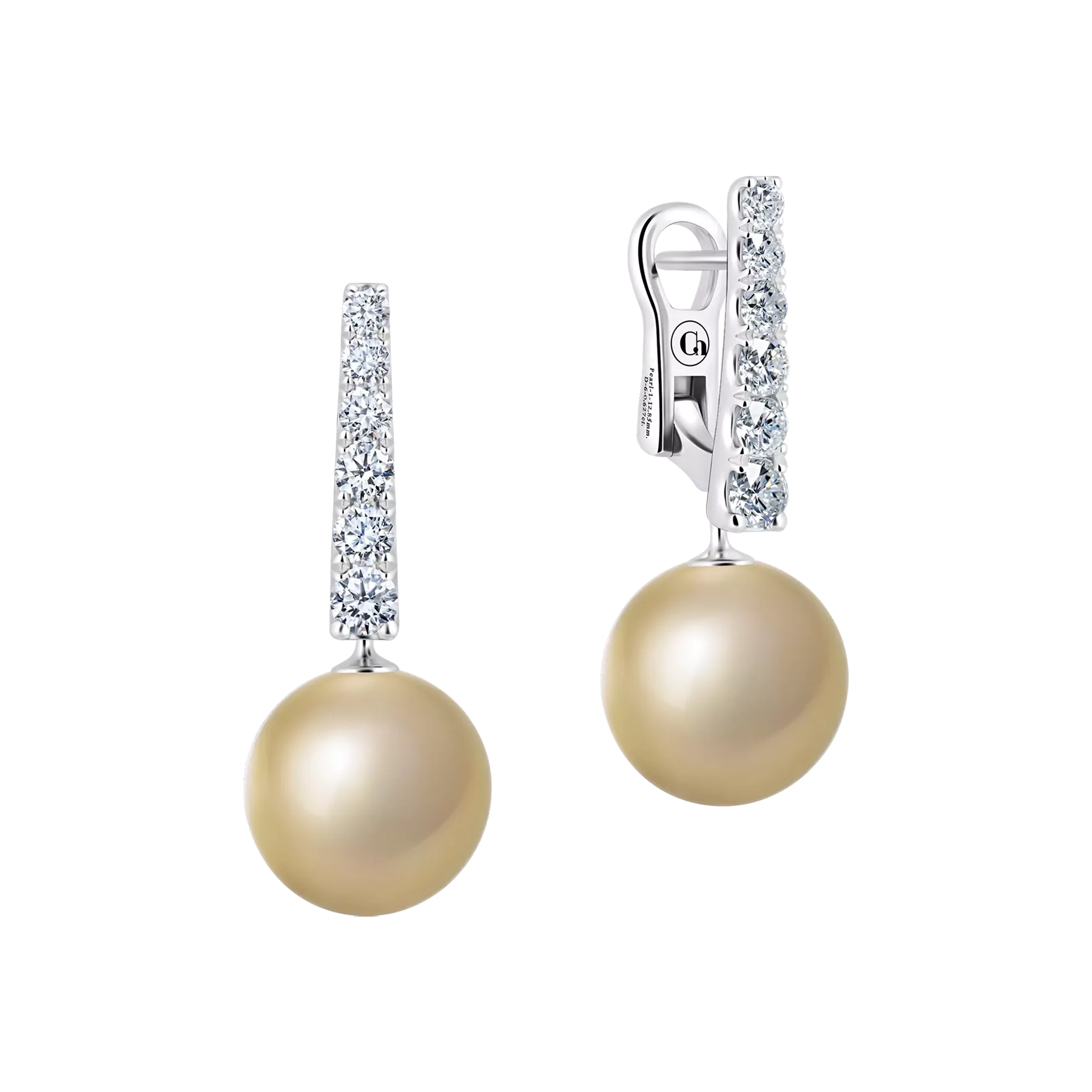 Серьги с золотым жемчугом и бриллиантами, белое золото