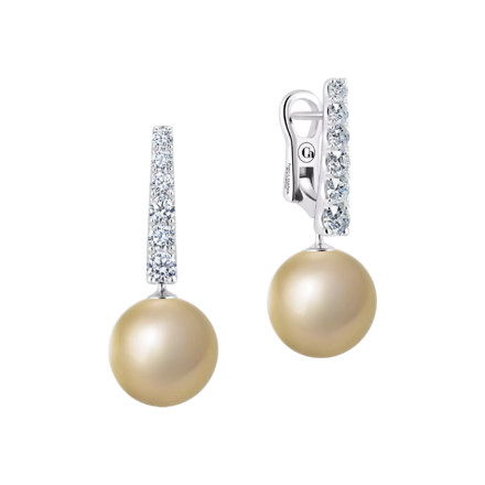 Серьги с золотым жемчугом и бриллиантами, белое золото 1