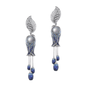 Серьги с жемчугом, бриллиантами и сапфирами, белое золото