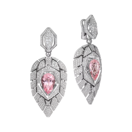 Серьги с морганитами и бриллиантами, белое золото 1