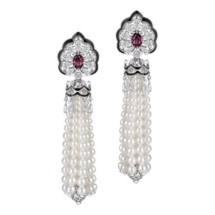 Серьги с александритами, бриллиантами и жемчугом, белое золото, н.керамика 2