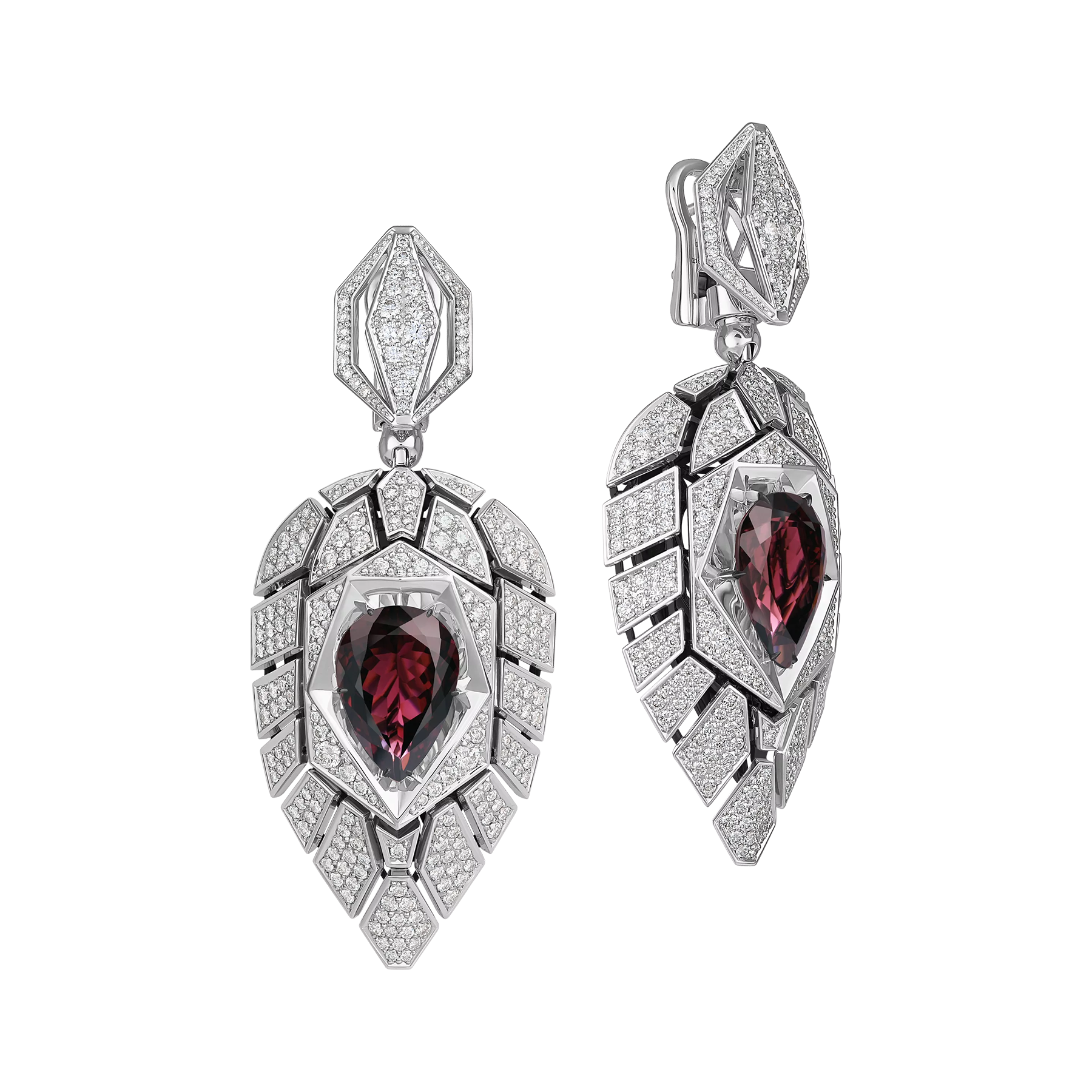 Серьги с рубеллитами и бриллиантами, белое золото