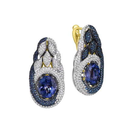 Серьги с танзанитами и бриллиантами, желтое и белое золото 1
