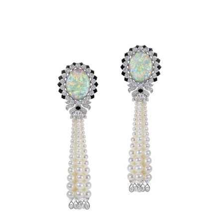 Серьги с опалами, бриллиантами и жемчугом, белое золото 3