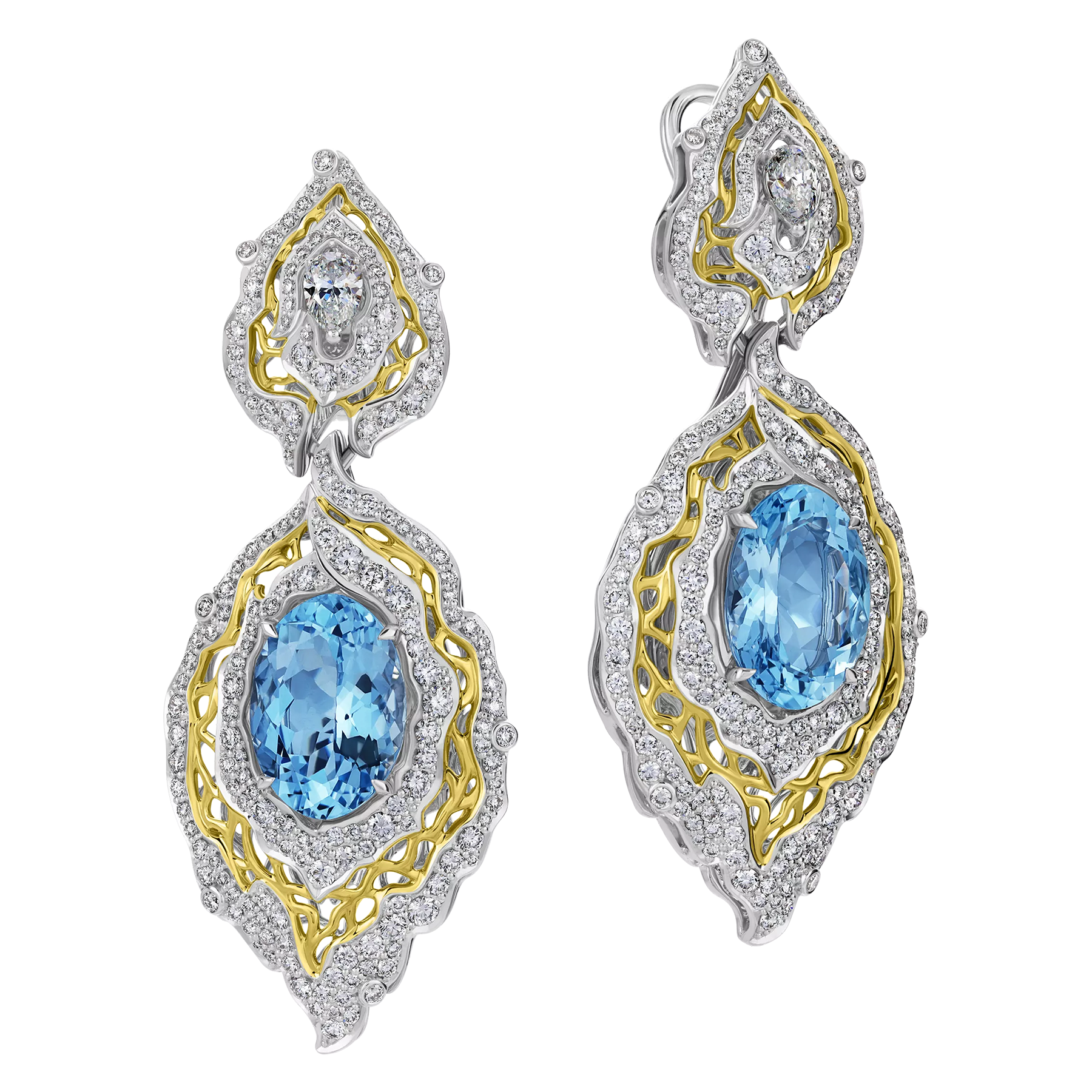 Серьги с аквамаринами и бриллиантами, белое золото