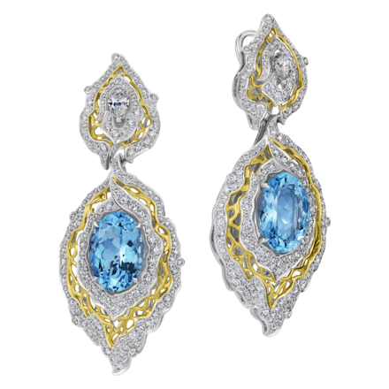 Серьги с аквамаринами и бриллиантами, белое золото 1