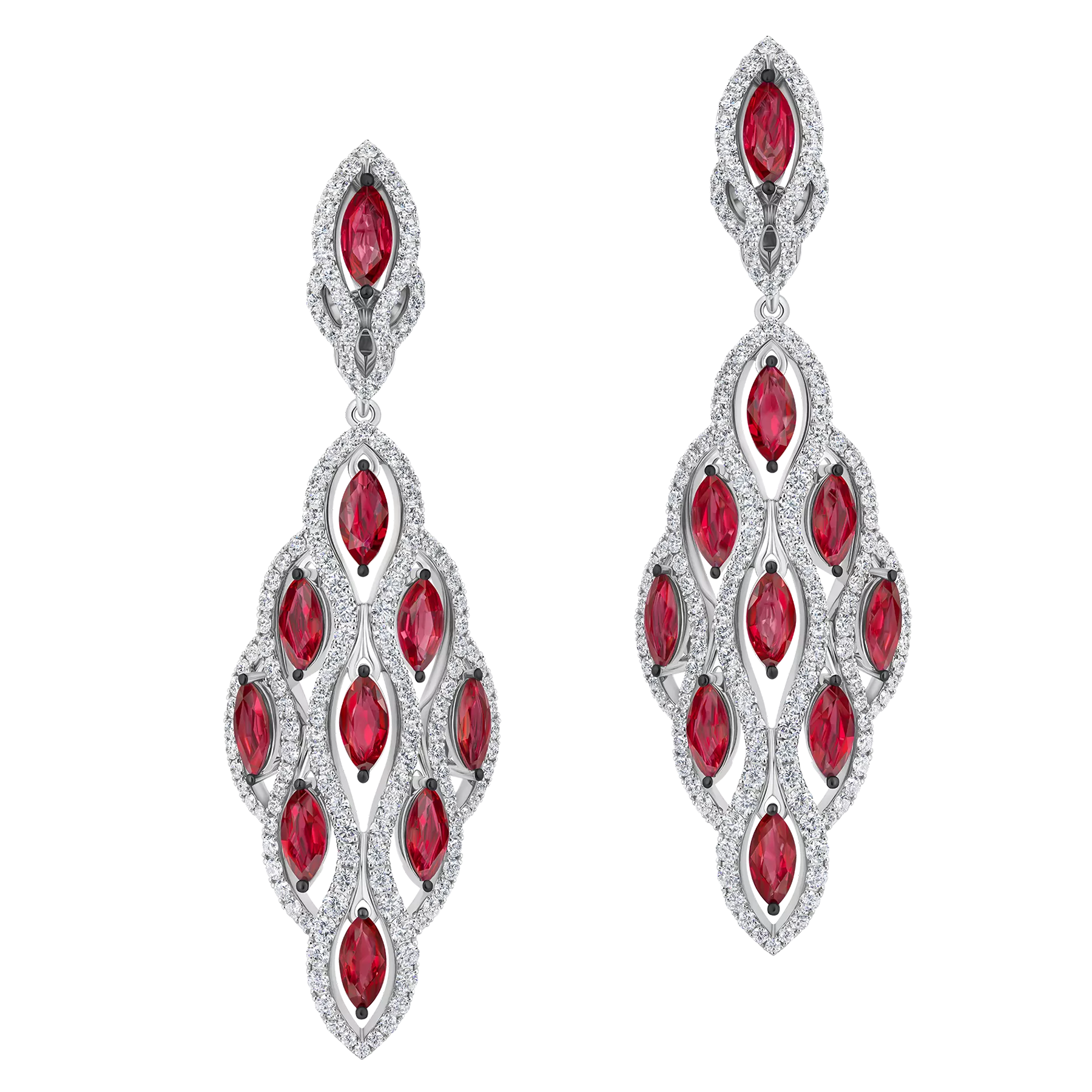 Серьги с рубинами и бриллиантами, белое золото